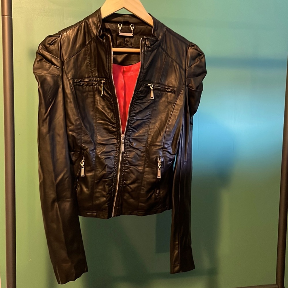 J2 Black Faux Leather Jacket. Size: M. Like New Condition.